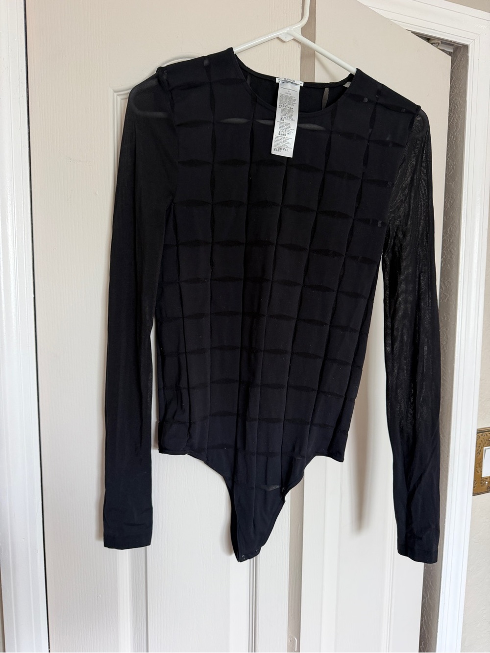 Wolford anniversary Black Long-Sleeve Textured Grid Bodysuit